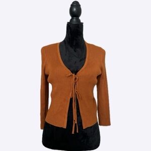 House of Harlow 1960 Ribbed Cropped Double Tie Front Cardigan size Medium